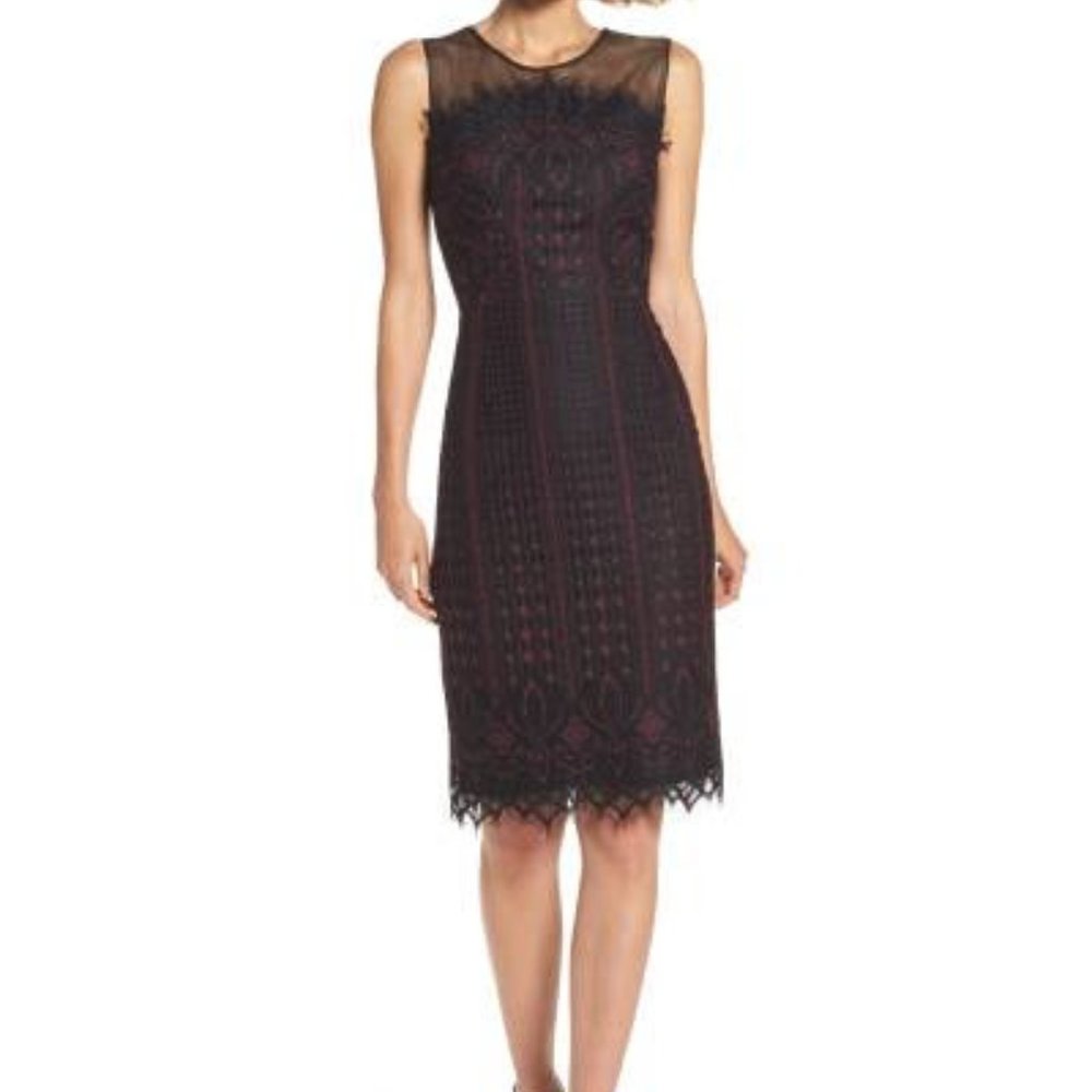 Maggy London Etch Floral Sheath Dress Size 4 Wine
